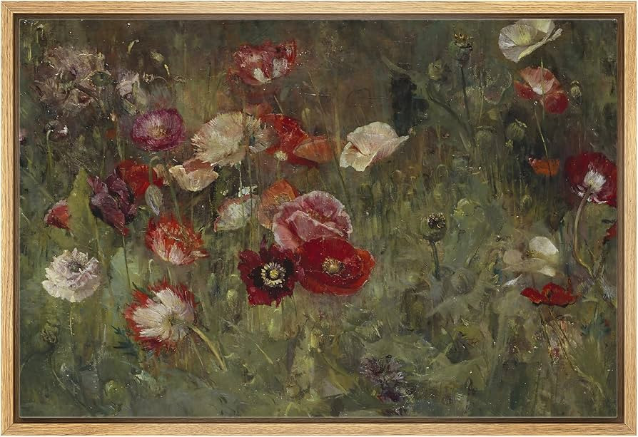 MUDECOR Framed Canvas Print Wall Art Vibrant Red and Pale Poppies Lush Floral Nature Wilderness I... | Amazon (US)