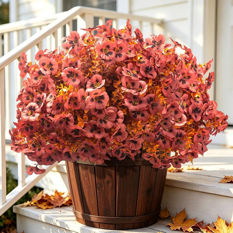 Faux Flowers UV Resistant, 16 Artificial Pansies for Fall Outdoor Decor | Amazon (US)