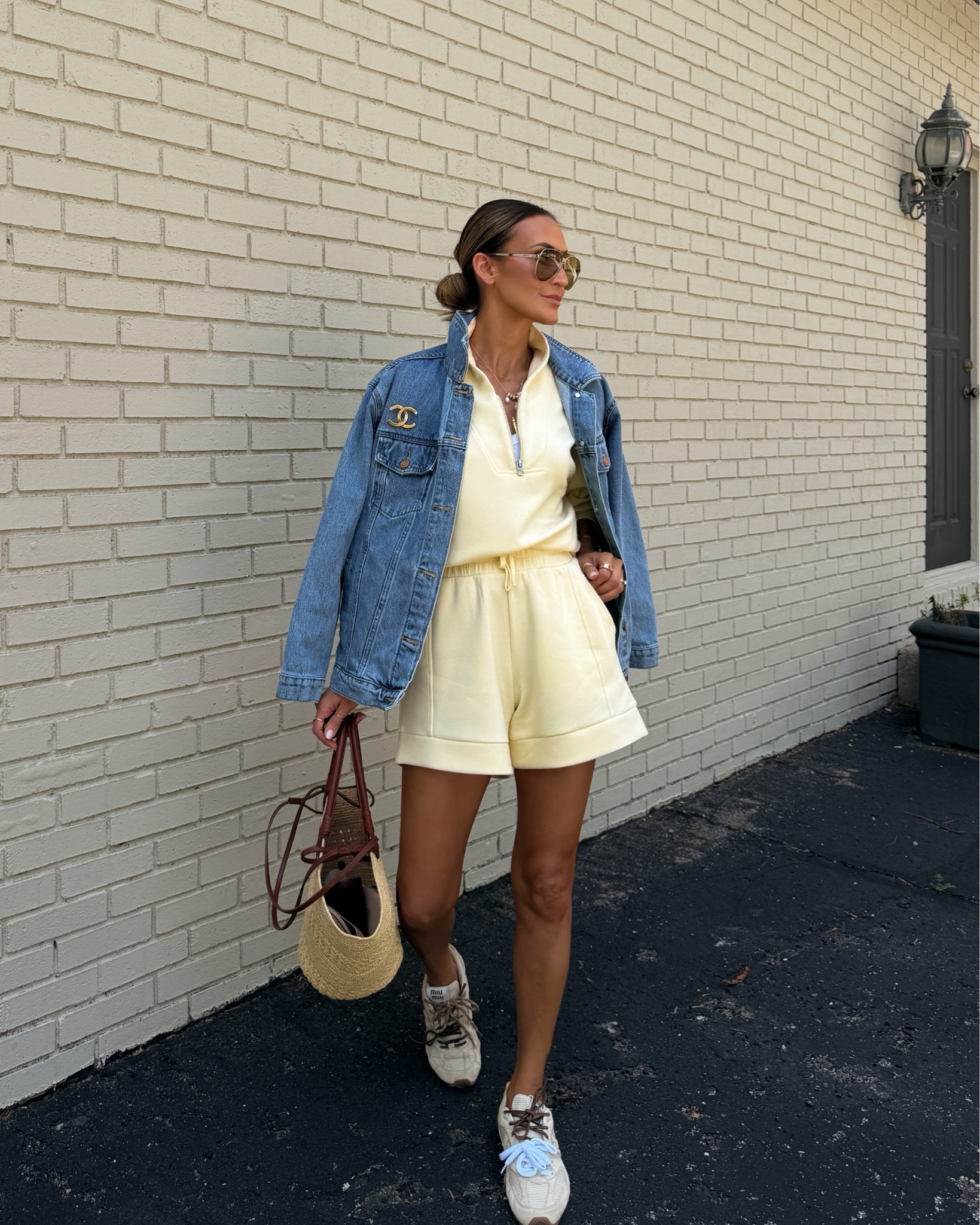 Butter yellow set is great for Airport, coffee run, sightseeing, everyday errands. Size xs 
Paired with an oversized denim jacket small

#LTKootd #LTKSeasonal #LTKOver40
