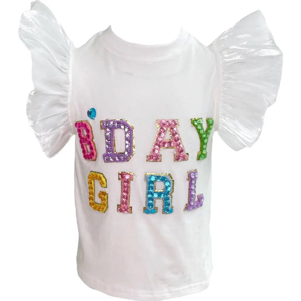 Lola + The Boys Birthday Girl Gem Ruffle Shirt in White at Nordstrom, Size 14 | Nordstrom
