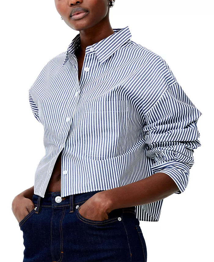 French Connection Women's Alissa Striped Cotton Button-Front Shirt - Macy's | Macy's