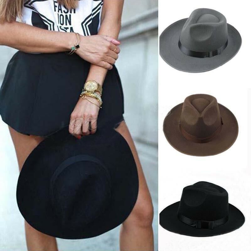 SUNSIOM Vintage Men Women Hard Felt Cap Wide Brim Fedora Trilby Panama | Walmart (US)