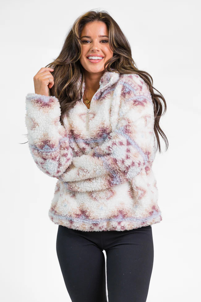Way Out There Southwestern Print Sherpa Pullover | Pink Lily