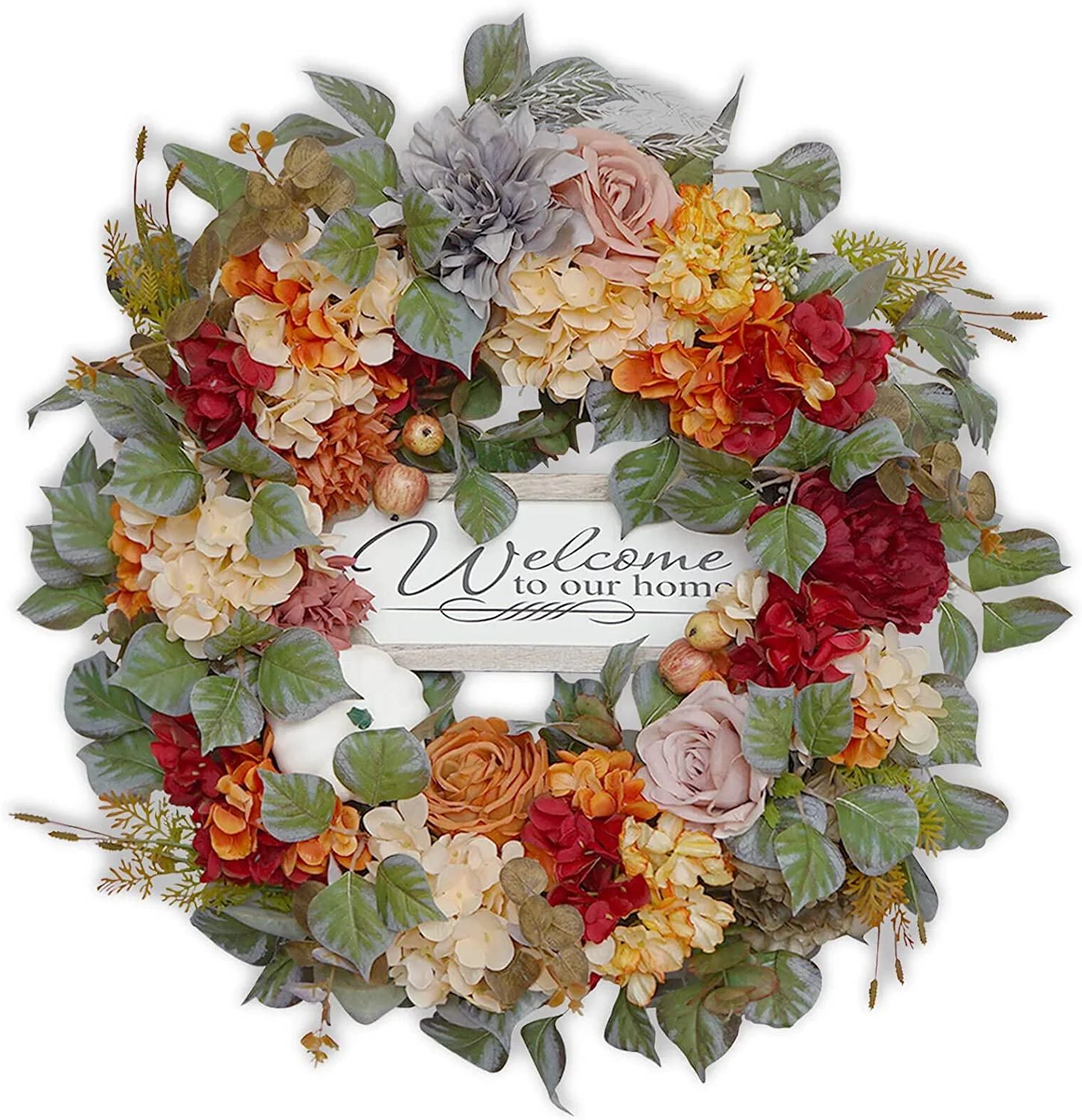 Fall Wreaths for Front Door Outside, 25 inch KIOULK Large Autumn Door Wreath with Light Hydrangea... | Walmart (US)