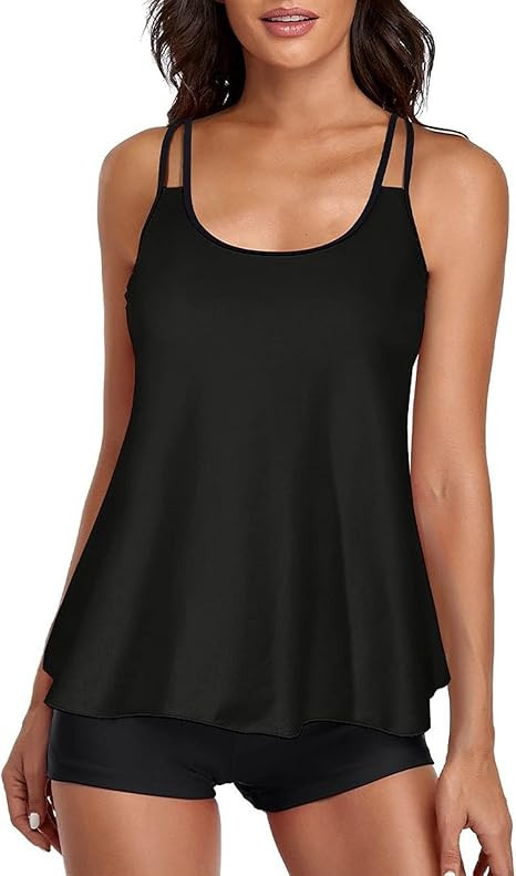 Urchics 2026 Women Two Piece Tankini Swimsuit Tummy Control Plus Size Long Torso Top and High Wai... | Amazon (US)