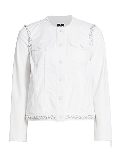 Collarless Braided-Trim Denim Jacket | Saks Fifth Avenue