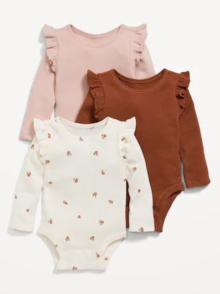 3-Pack Long-Sleeve Ruffle-Trim Thermal-Knit Bodysuit for Baby | Old Navy (US)