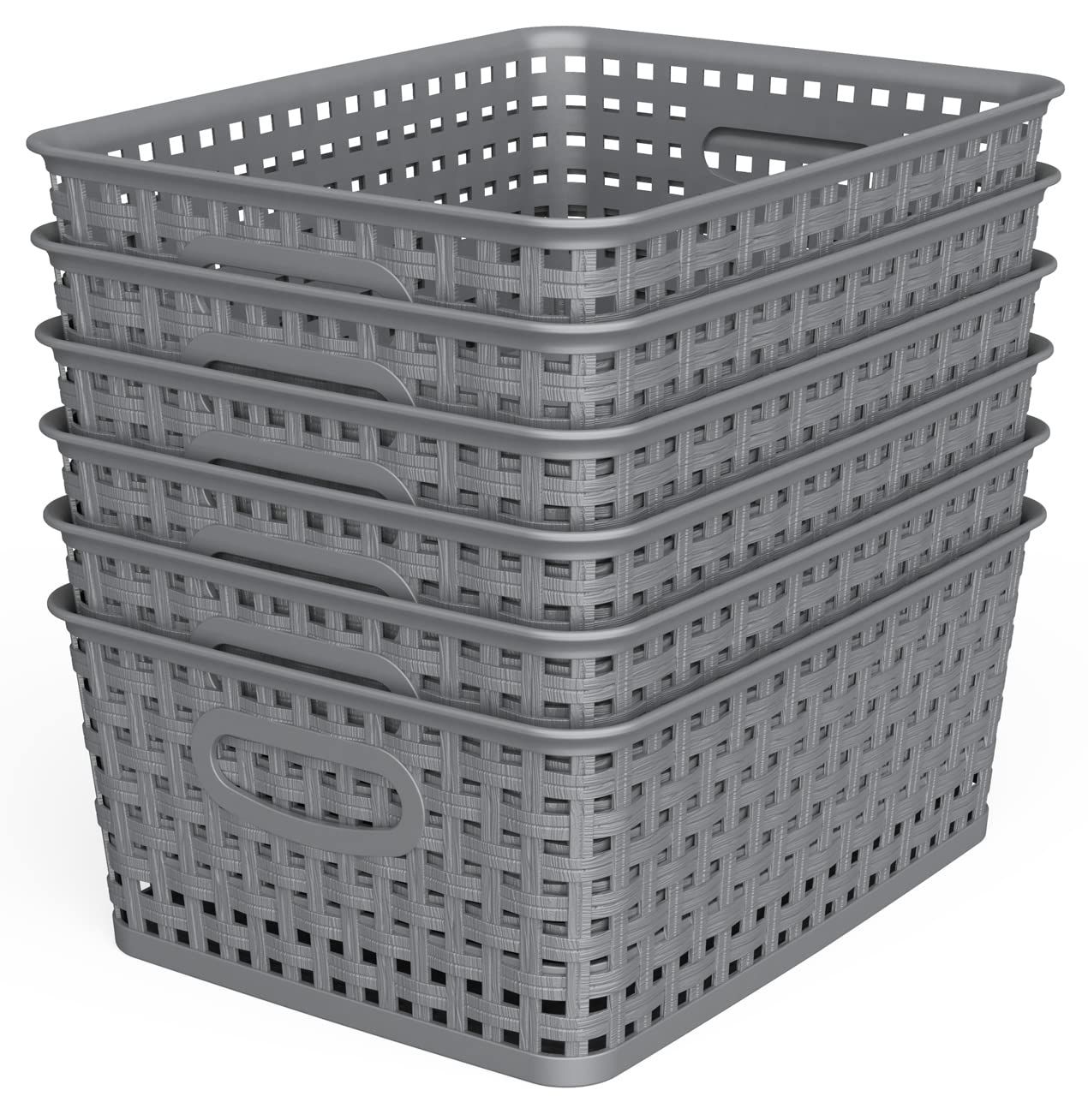 WYT Weave Storage Organizer Baskets, Grey 6-Pack Plastic Woven Baskets, 10.1" x 7.55" x 4.1" | Amazon (US)