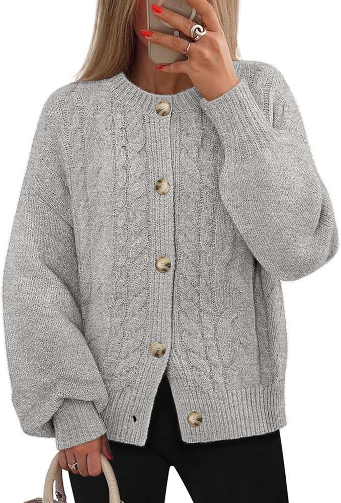 MEROKEETY Cardigan Sweaters for Women Fall Long Sleeve Cable Knit Button Open Front Casual Outerw... | Amazon (US)