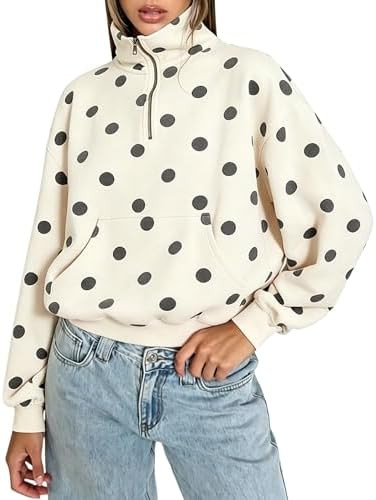 MSBESYOR Women’ Polka Dot Half Zip Sweatshirts Oversized Fleece Pullover Long Sleeve Quarter Zi... | Amazon (US)