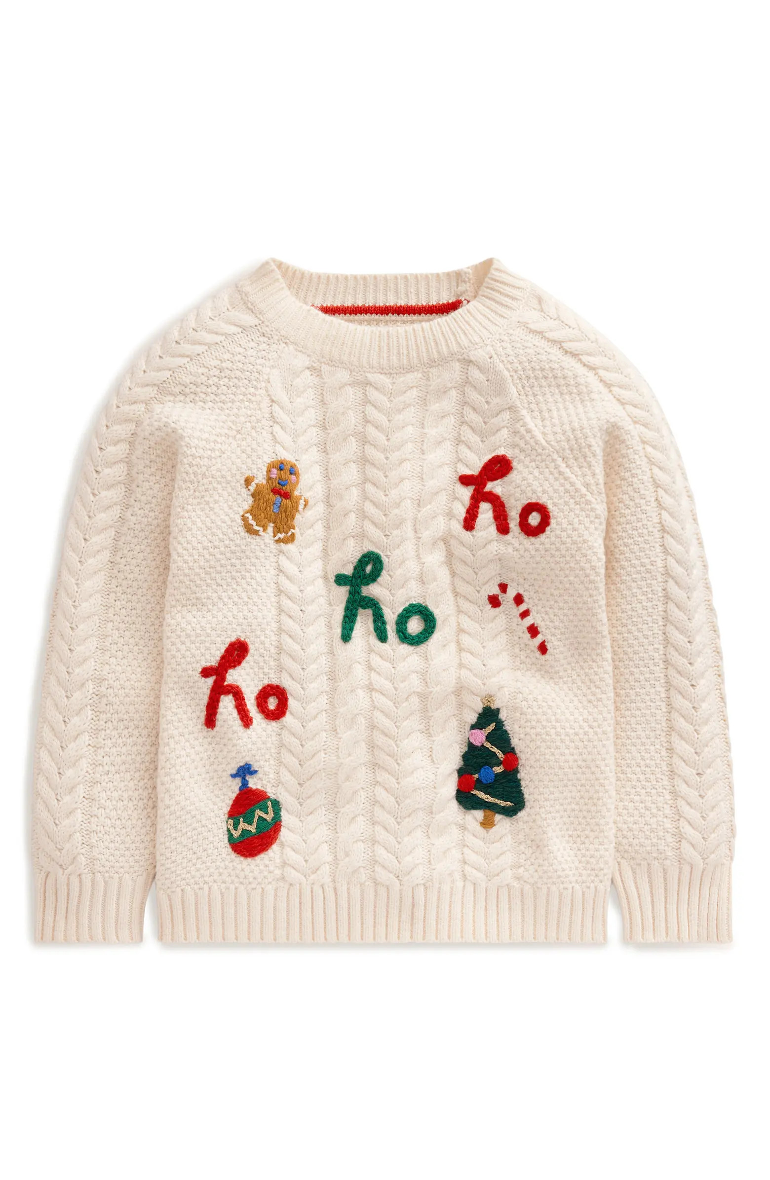 Mini Boden Kids' Festive Appliqué Cable Knit Cotton & Wool Blend Sweater | Nordstrom | Nordstrom