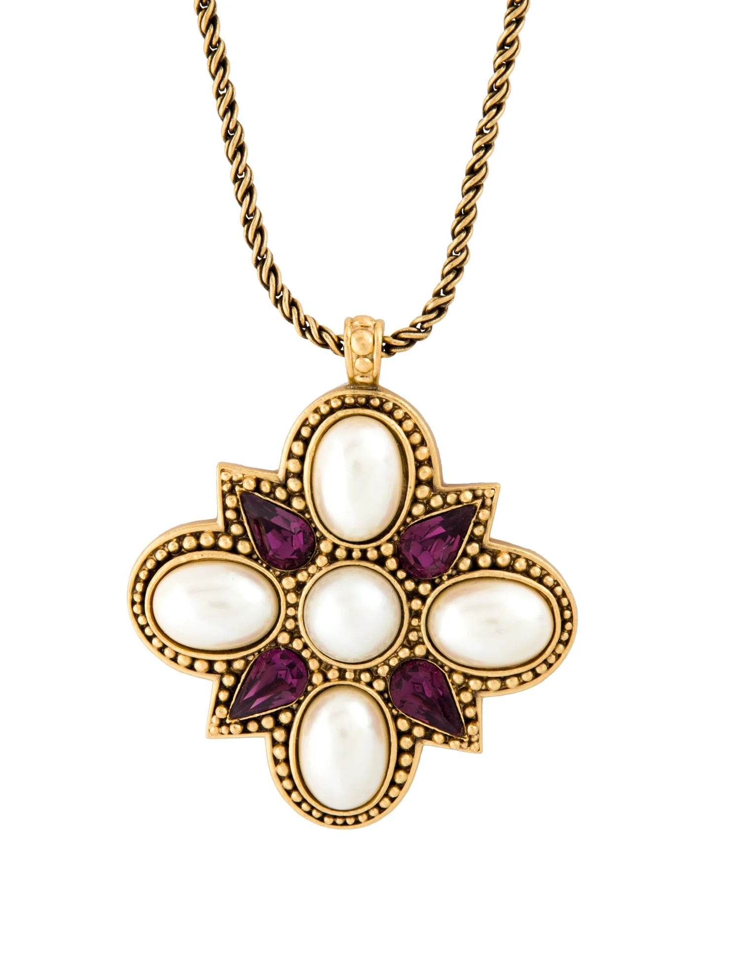 Vintage Faux Pearl & Crystal Pendant Necklace | The RealReal