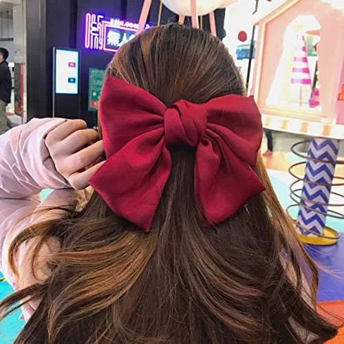 8inch Red Hair Bows for Women Soft Silky Hair Bow Clip for Girls French Style Hair Barrettes for ... | Amazon (US)