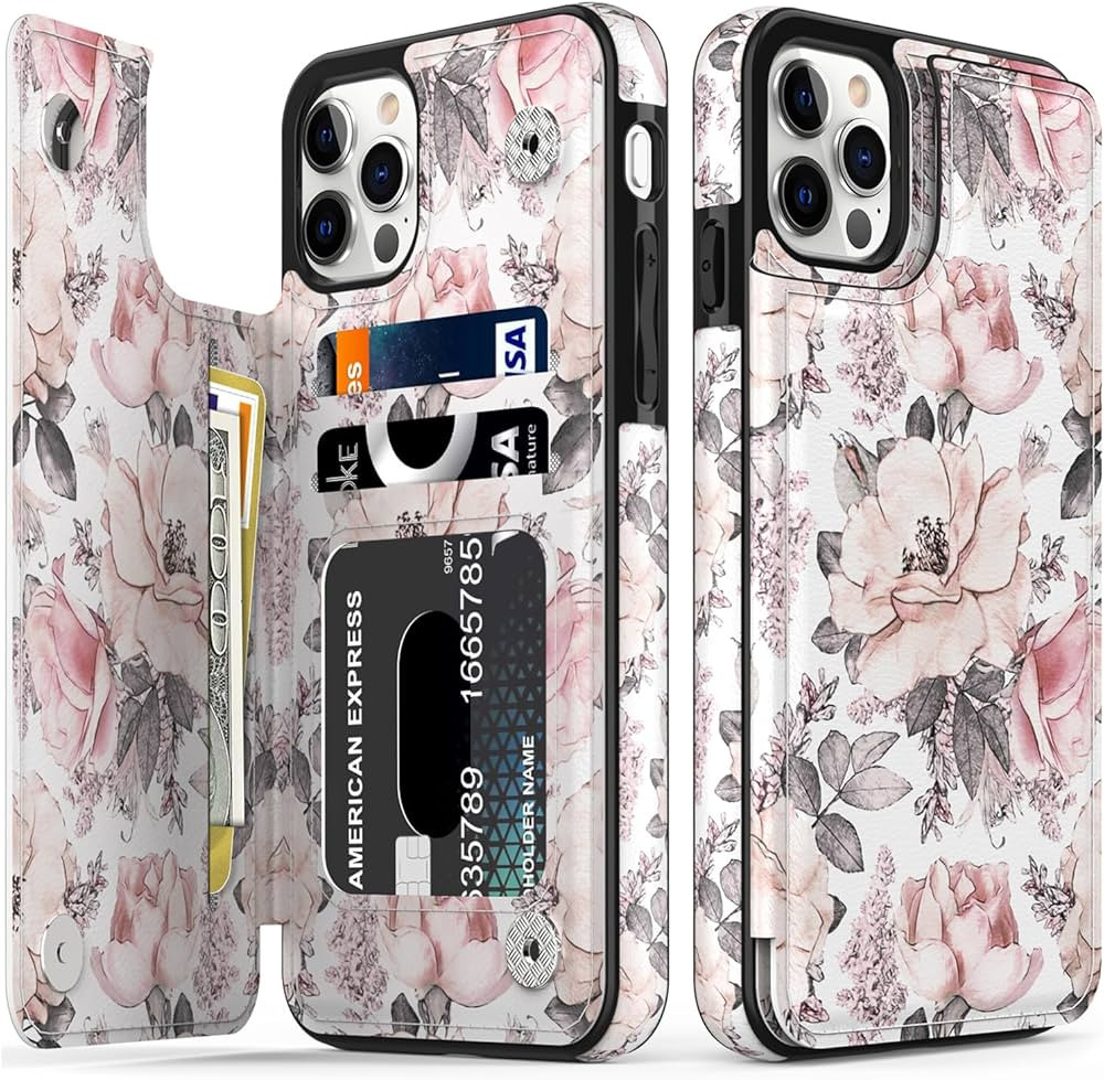 LETO for iPhone 15 Pro Max Case Flip Folio Leather Wallet - Fashionable Flower Designs - Card Slo... | Amazon (US)