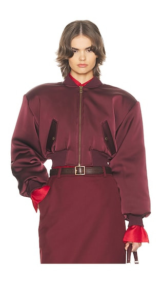 The Satin Puff Bomber in Mulberry | Revolve Clothing (Global)
