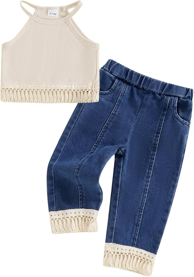 Madjtlqy Baby Girl Clothes Toddler Summer Outfits Tassel Camisole and Denim Pants Jeans 6 12 18 2... | Amazon (US)