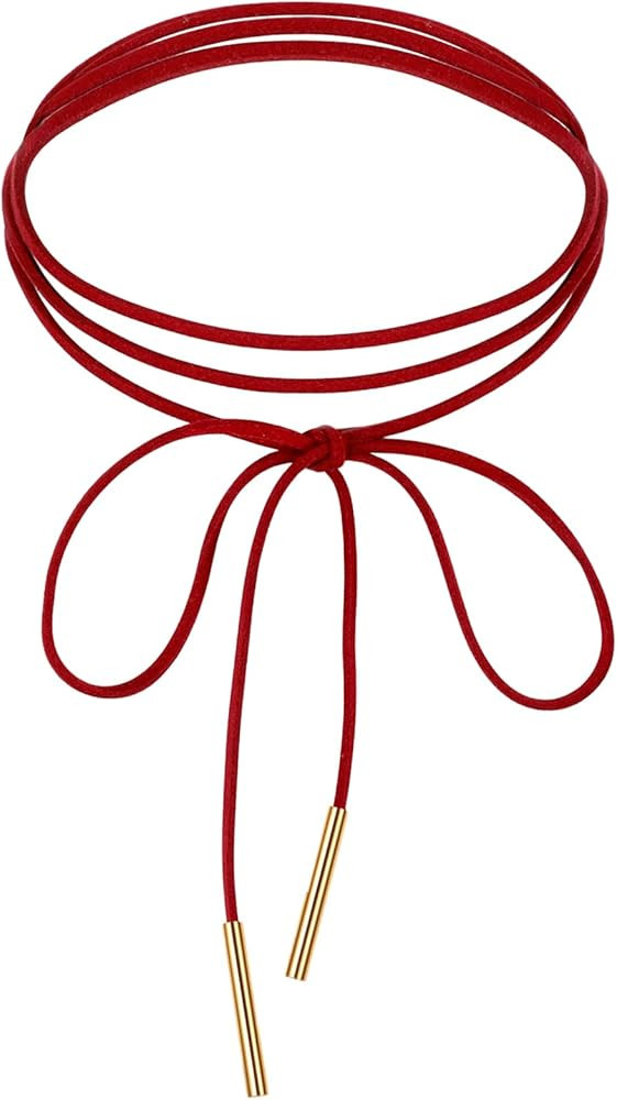 Gothic Velvet Red Choker Bow-knot Sexy Long Wrap Choker Necklace with Gold Tube Pendant for Women... | Amazon (US)