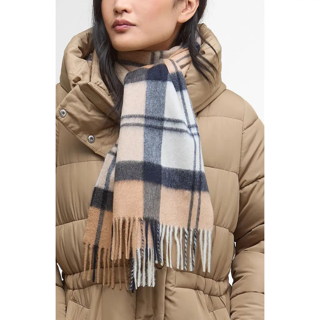 Barbour Tartan Cashmere Scarf in Hessian Navy at Nordstrom | Nordstrom