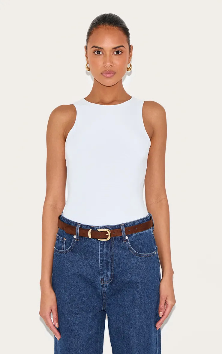 White Basic Slinky Racer Bodysuit | Pretty Little Thing (Australia & New Zealand)