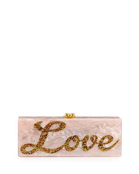 Edie Parker Peace & Love Flavia Clutch Bag, Rose Quartz | Bergdorf Goodman