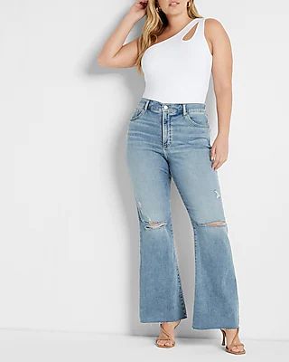 Conscious Edit High Waisted Light Wash Flare Jeans | Express