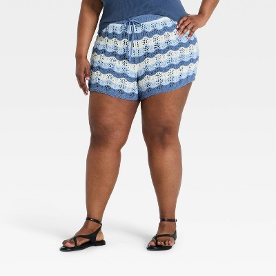Women's High-Rise Sweater Shorts - Universal Thread™ Navy Blue Striped S | Target
