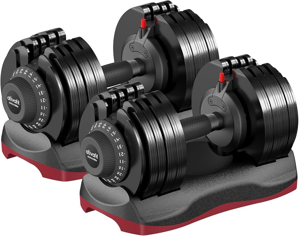 Ativafit 27.5 LBS/66LBS/88LBS Adjustable Dumbbell Set with Anti-slip Handle 12 In 1 Quick Dial Ad... | Amazon (US)