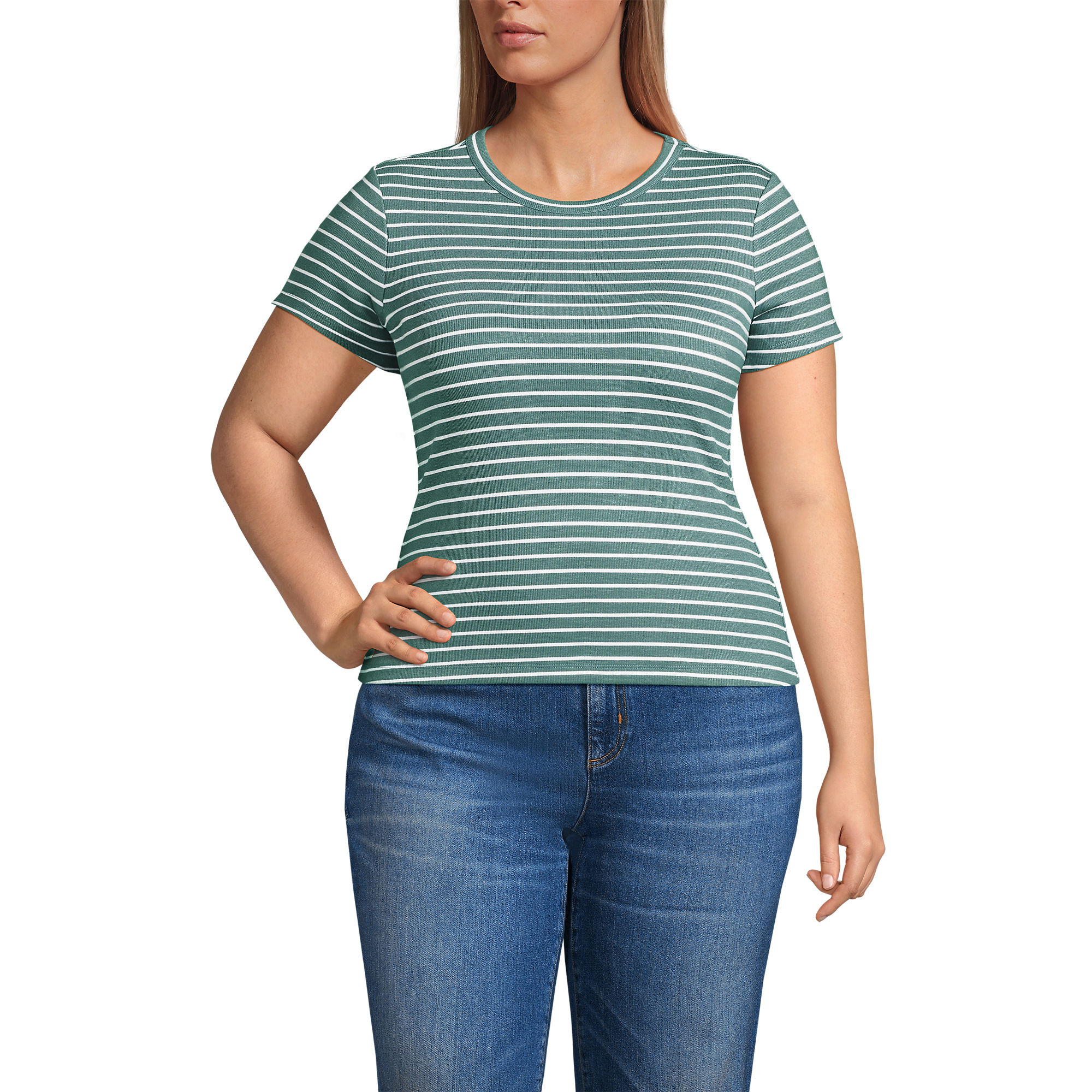 Women's Drapey Rib Fitted Short Sleeve T-Shirt | Lands' End (US)