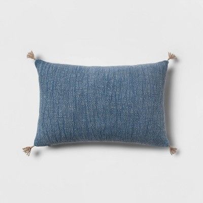Washed Linen Lumbar Throw Pillow with Tassels Blue - Threshold&#8482; | Target