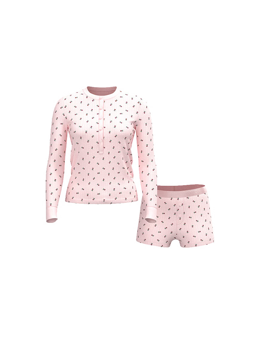 Buy Cozy Pointelle Henley Short Pajama Set, Angel Pink W Mistletoe Graphic - Order Pajamas Sets o... | Victoria's Secret (US / CA )
