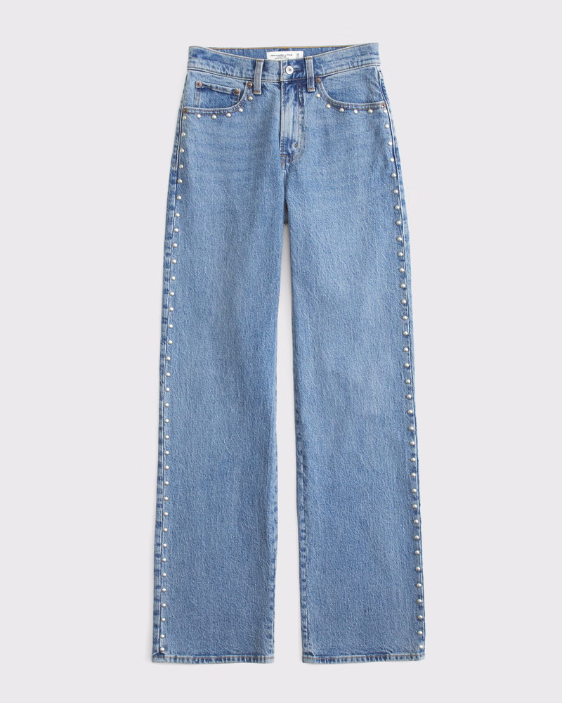 Abercrombie & Fitch Women's High Rise 90s Relaxed Jean in Medium Studded - Size 30 LONG | Abercrombie & Fitch (US)