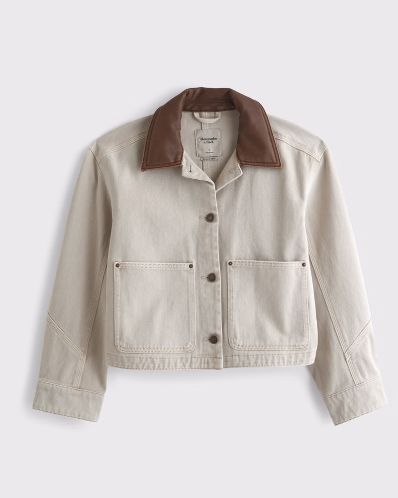 Abercrombie & Fitch Women's Short Twill Barn Jacket in Beige - Size XL | Abercrombie & Fitch (US)