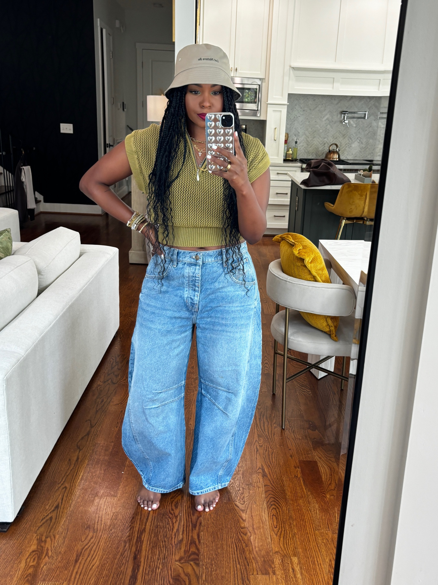 I love the fact that now that my hair is in braids, I can wear all of the cute bucket hats. Pick this one up while I was in Savannah and am obsessed. Of course, you guys know we’re not wearing shoes in the house, but I will most definitely link them for you. 

#LTKfindsunder100 #LTKstyletip #LTKmidsize