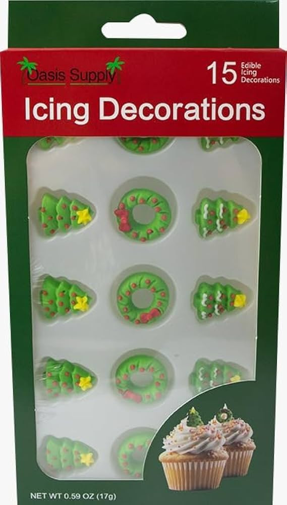 Christmas Holidays Edible Cake Decorations - Candy or Cupcake Topper - 15 Count Trees and Wreaths | Amazon (US)