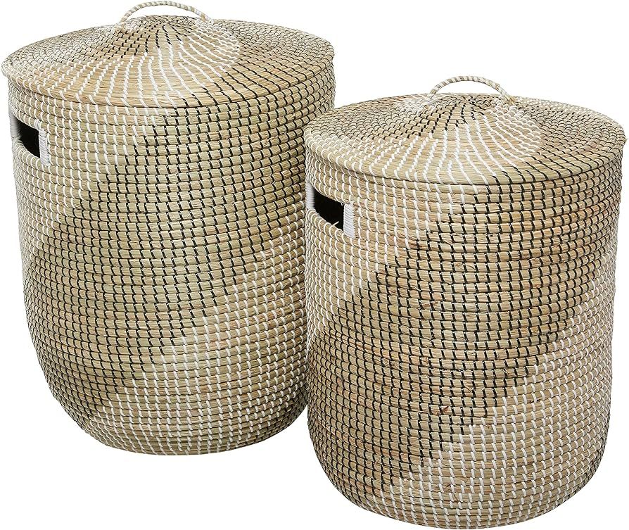 Deco 79 Seagrass Handmade Two Toned Storage Basket with Matching Lids, Set of 2 24", 22"H, Brown | Amazon (US)