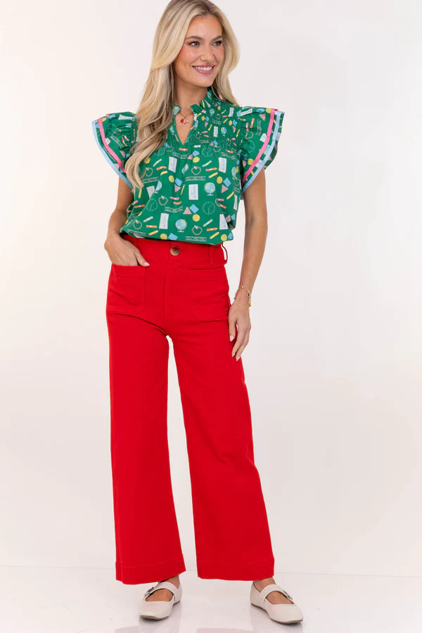 Live Out Loud Green Toile Blouse | The Mint Julep Boutique