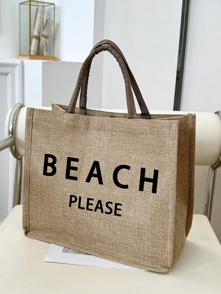 Beach Letter Holiday Bag, Women'S Stylish Canvas Tote Bag With Zipper For Shopping Beach Bag | SHEIN