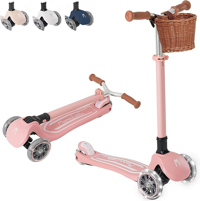 Kick Scooter for Kids Ages 3-10 (Beige/Pink/Navy/White) 3 Wheeled with LED Light-Up Wheels CPSC C... | Amazon (US)