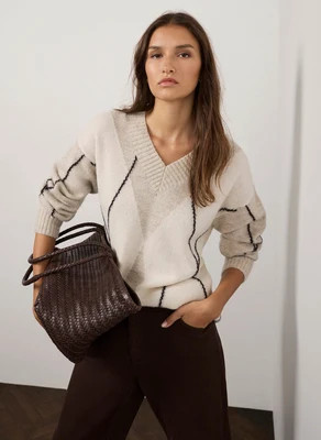 Neutral Argyle Wool Blend Jumper | Mint Velvet