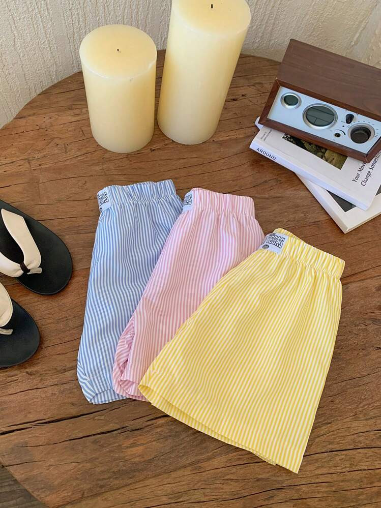 Young Girl Simple And Versatile Striped Shorts For Summer Vacation | SHEIN