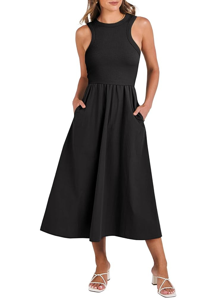 ANRABESS Womens 2025 Summer Casual Maxi Dress A line Tiered Flowy Short Sleeve Crewneck T Shirt B... | Amazon (US)