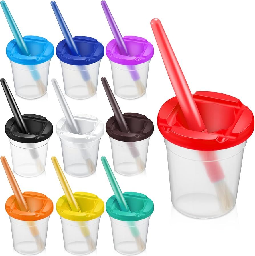 10 Pcs Paint Cups for Kid Paint Containers with Lids Plastic No Spill Paint Cups for Kids Toddler... | Amazon (US)