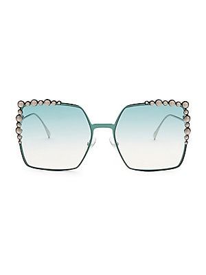 Fendi - 60MM Oversized Crystal-Trim Square Sunglasses | Saks Fifth Avenue