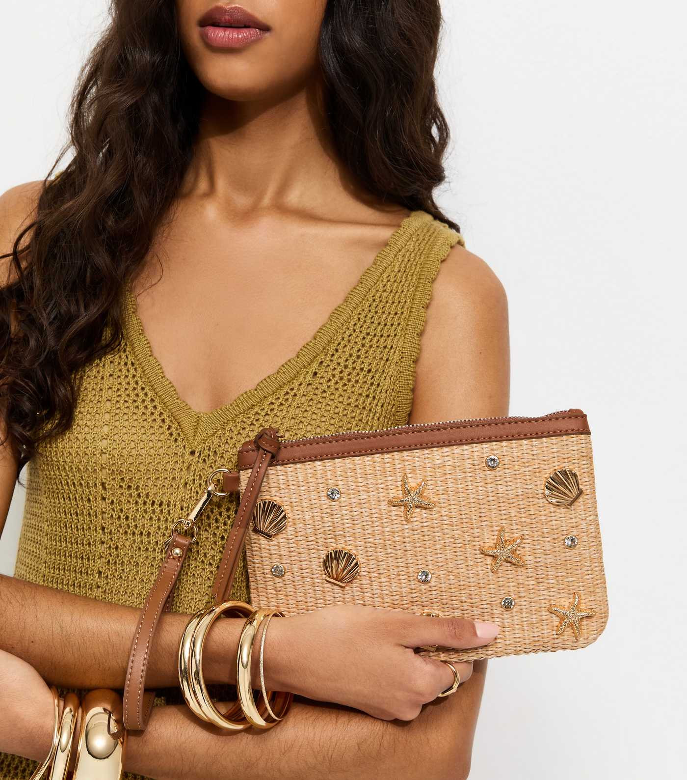 Stone Raffia Look Starfish Charm Zipped Pouch | New Look | New Look (UK)