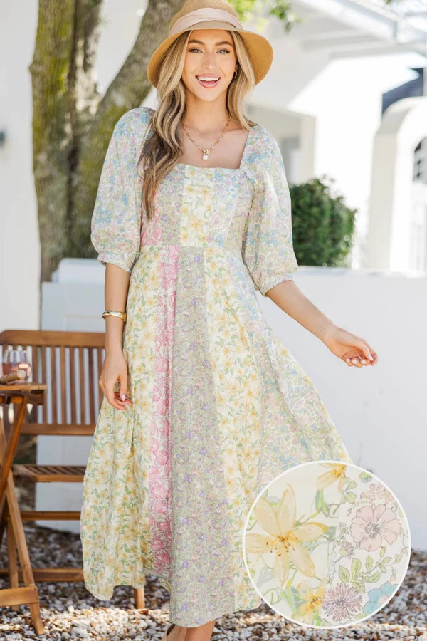 Hello Lovely Sage Mixed Print Midi Dress | The Mint Julep Boutique