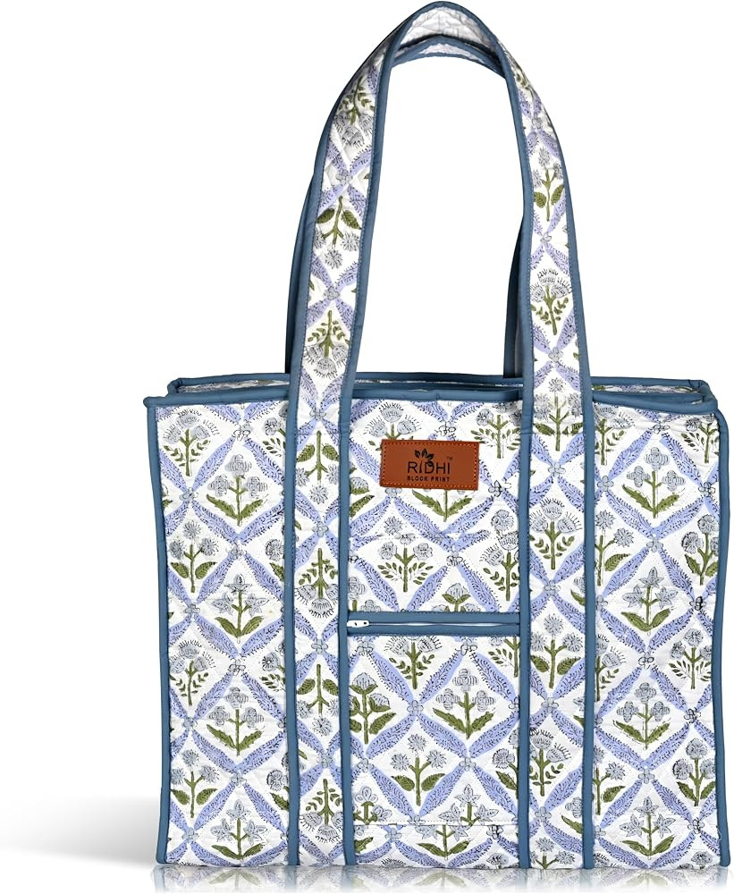Ridhi Cotton Block Printed Zipper Tote Bag | Amazon (US)