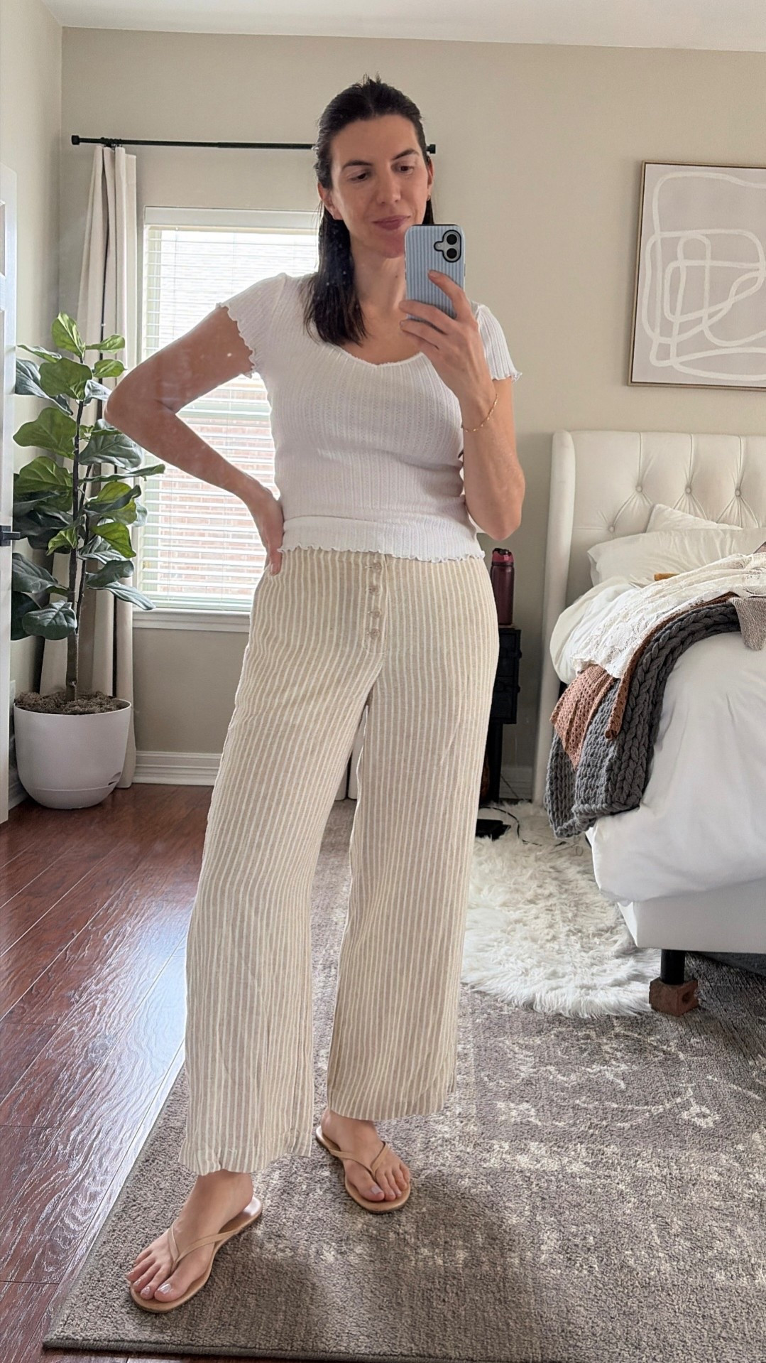 Fell in love with these cropped linen pants with the buttons that run TTS. Pointelle top is 30% off  

#LTKSeasonal #LTKSaleAlert #LTKSpringSale