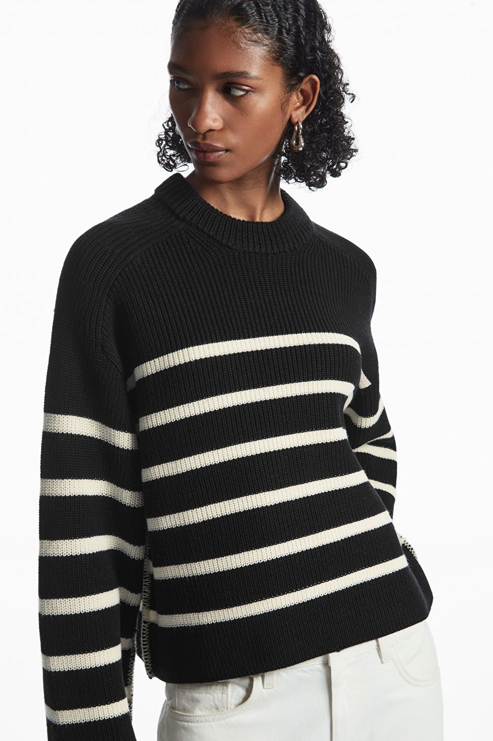 HEAVYWEIGHT STRIPED KNITTED SWEATER - BLACK / WHITE / STRIPED - Knitwear - COS | COS (US)