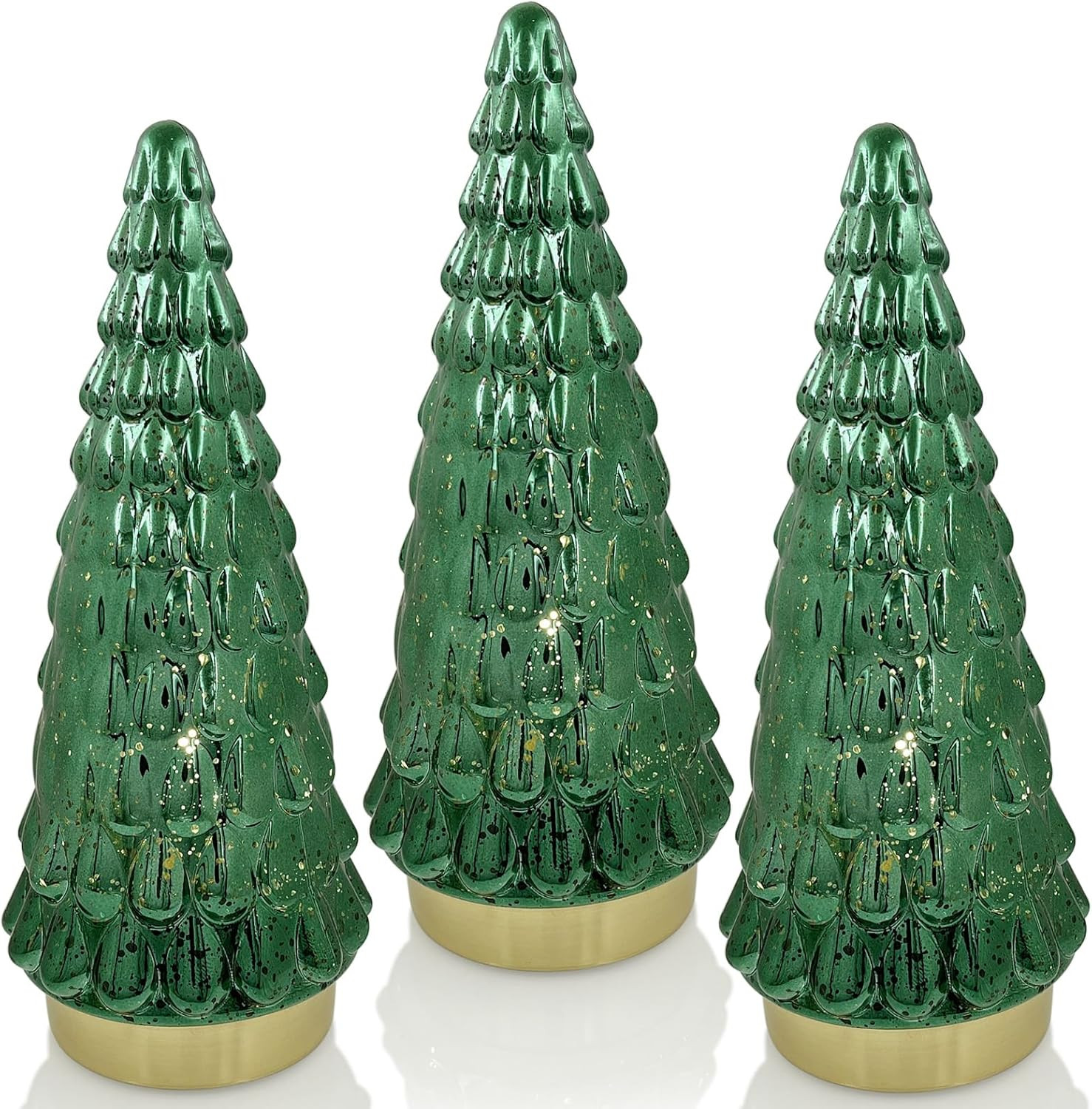 Green Mercury Glass Christmas Tree 3pcs, Tabletop Christmas Tree with Light, Battery Operated Min... | Amazon (US)