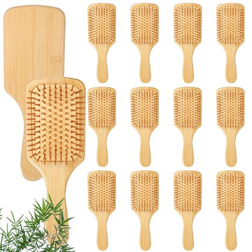10 Pcs Bamboo Hair Brush, Bulk Round-tipped Bamboo Bristles Detangling Brush Paddle Lightweight Massage Anti Static for Women Men and Children, Stimulates Scalp for Hair Growth (Large, Count, 10) | Amazon (US)